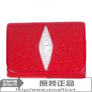 泰国珍珠鱼皮红色女士钱包