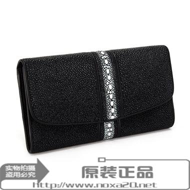 A级泰国珍珠鱼皮钱包女长款三折公鱼牛皮钱包手拿包横款