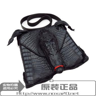 限量板藏品男士纯手工整张野生暹罗鳄鱼头皮斜挎包 真皮背包大号
